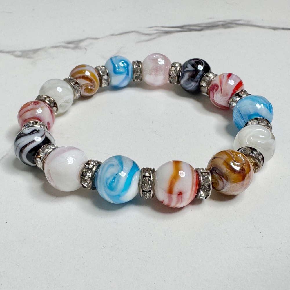 Beaded Bracelet Colorful‎ Swirl Beads Rhinestone Accents Stretch Bracelet